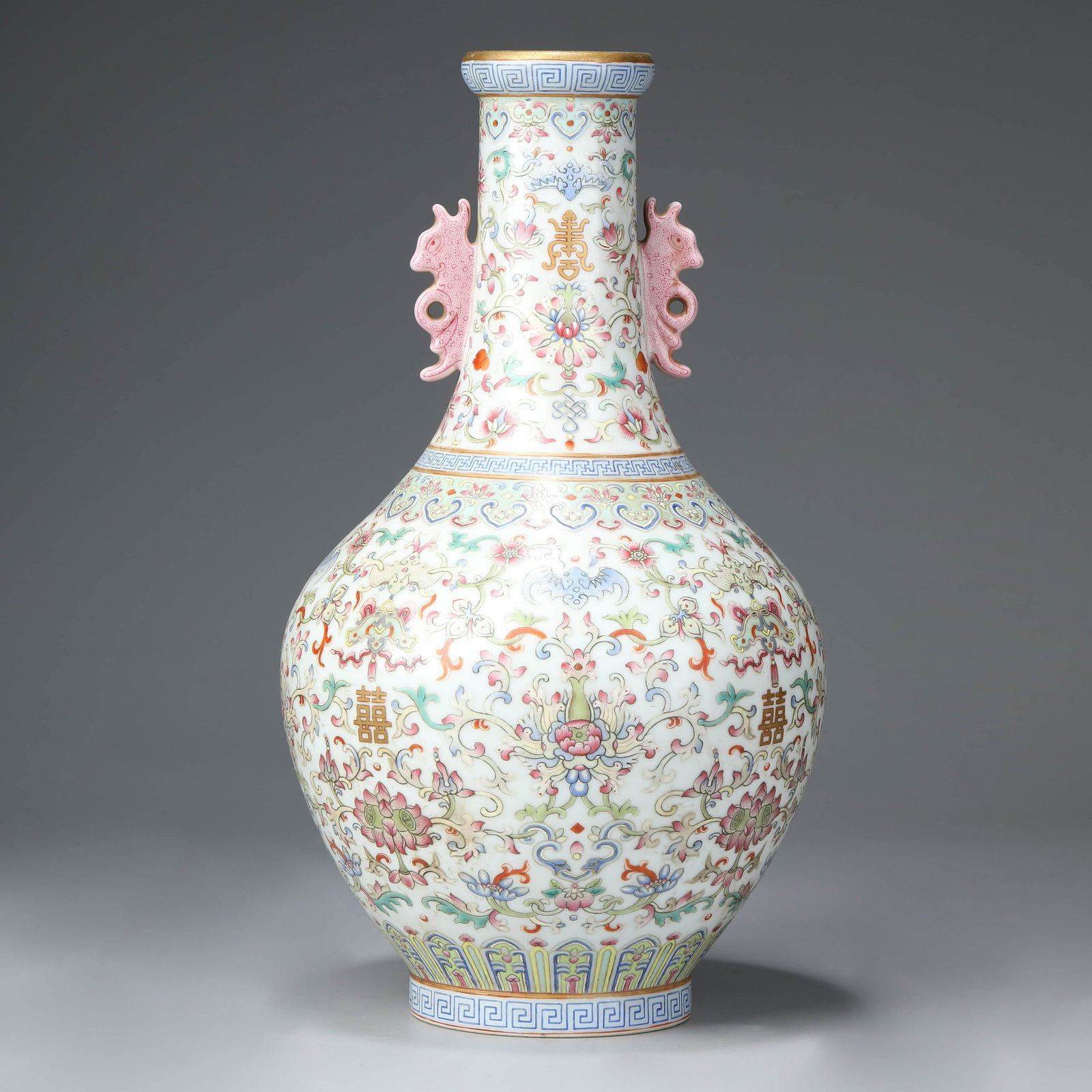 A Famille Rose Interlocking Lotus Double-Eared Vase (1 of 10)