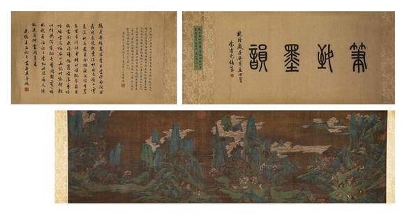 Chinese Landscape Painting Silk Hand Scroll, Zhao Boju: Chinese Landscape Painting Silk Hand Scroll, Zhao Boju Mark Width:320cm, Height:42cm, Detailed condition reports are not included in this catalog. For additional information, including condition repor