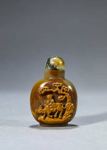 Agate Boy Ox-Herding Snuff Bottle: Agate Boy Ox-Herding Snuff Bottle Length:4.9cm, Width:3.1cm, Height:6.9cm, Detailed condition reports are not included in this catalog. For additional information, including condition reports,