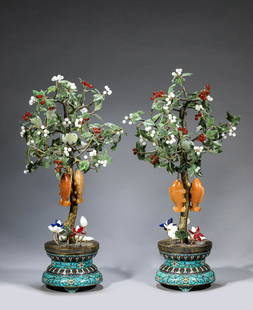 A Pair Of Bronze Cloisonne Enamel Bonsai: A Pair Of Bronze Cloisonne Enamel Bonsai Width:27cm, Height:54cm, Detailed condition reports are not included in this catalog. For additional information, including condition reports, please contact