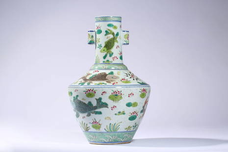 Porcelain Fish And Water Grass Double-Eared Vase: Porcelain Fish And Water Grass Double-Eared Vase Diam.24.5cm, Height:37.2cm, Detailed condition reports are not included in this catalog. For additional information, including condition reports,