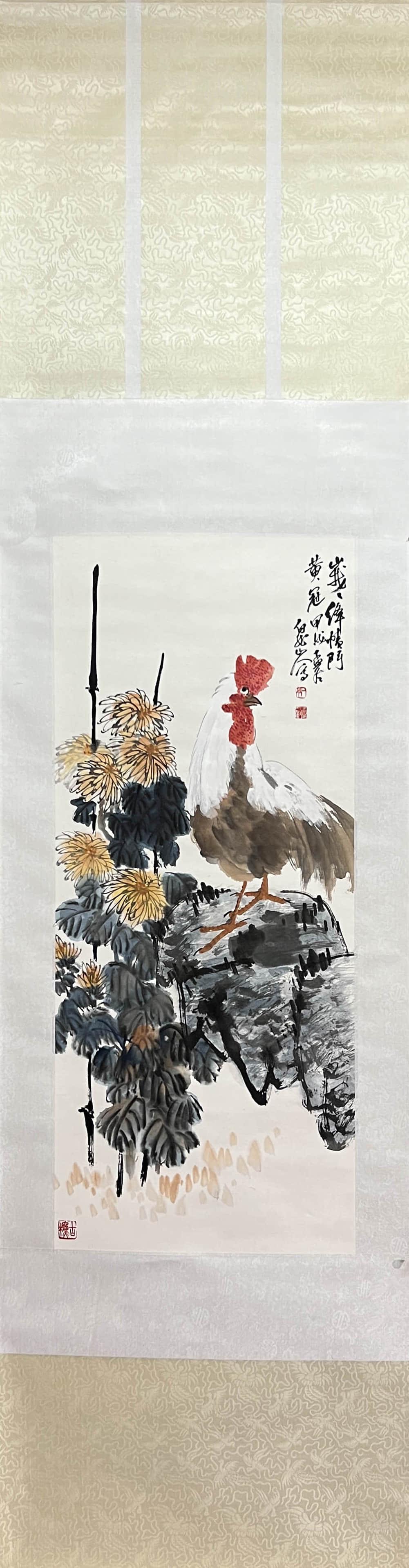 WANG ZHEN, Chinese Flower and Bird Painting Paper Hanging Scroll (1 of 9)