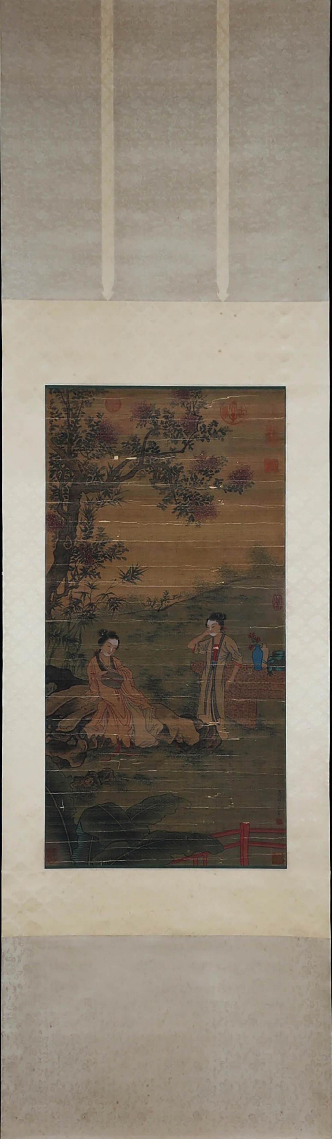 REN RENFA, Chinese Figure and Shadow Painting Silk Hanging Scroll (1 of 8)