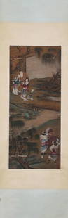 REN RENFA, Chinese Figures Painting Silk Hanging Scroll: REN RENFA, Chinese Figures Painting Silk Hanging Scroll Length:91cm, Width:39cm, Detailed condition reports are not included in this catalog. For additional information, including condition reports, p