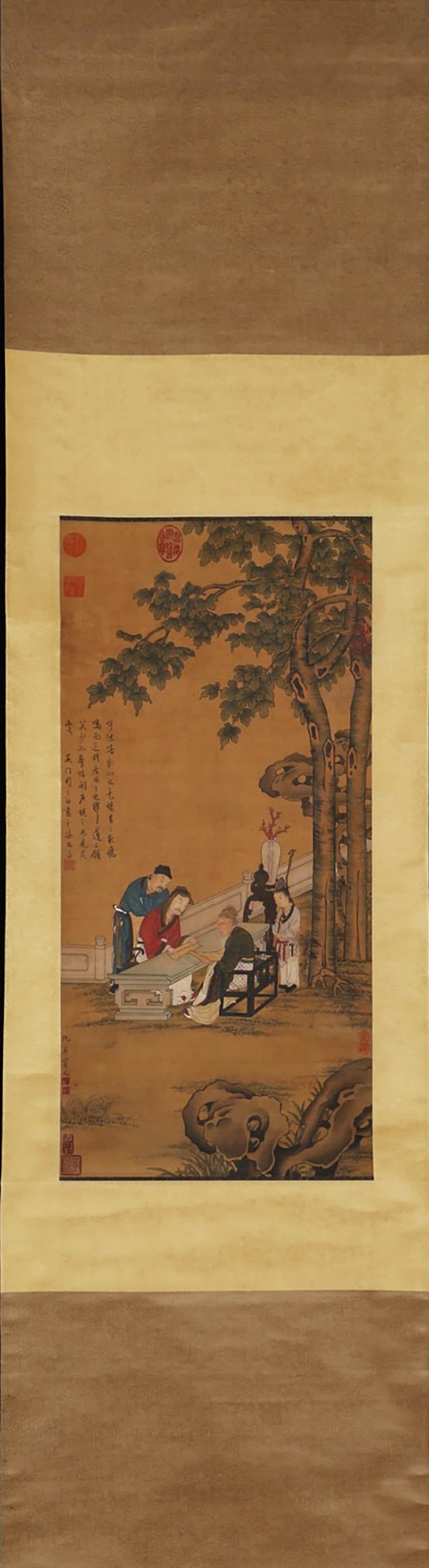 QIU YING, Chinese Scholars Painting Silk Hanging Scroll (1 of 9)