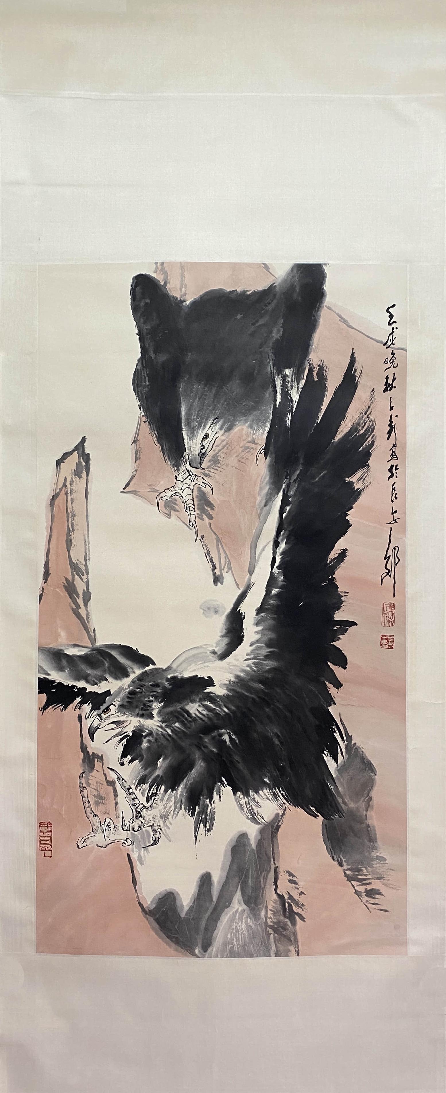 WANG ZIWU, Chinese Eagle Painting Paper Hanging Scroll (1 of 9)