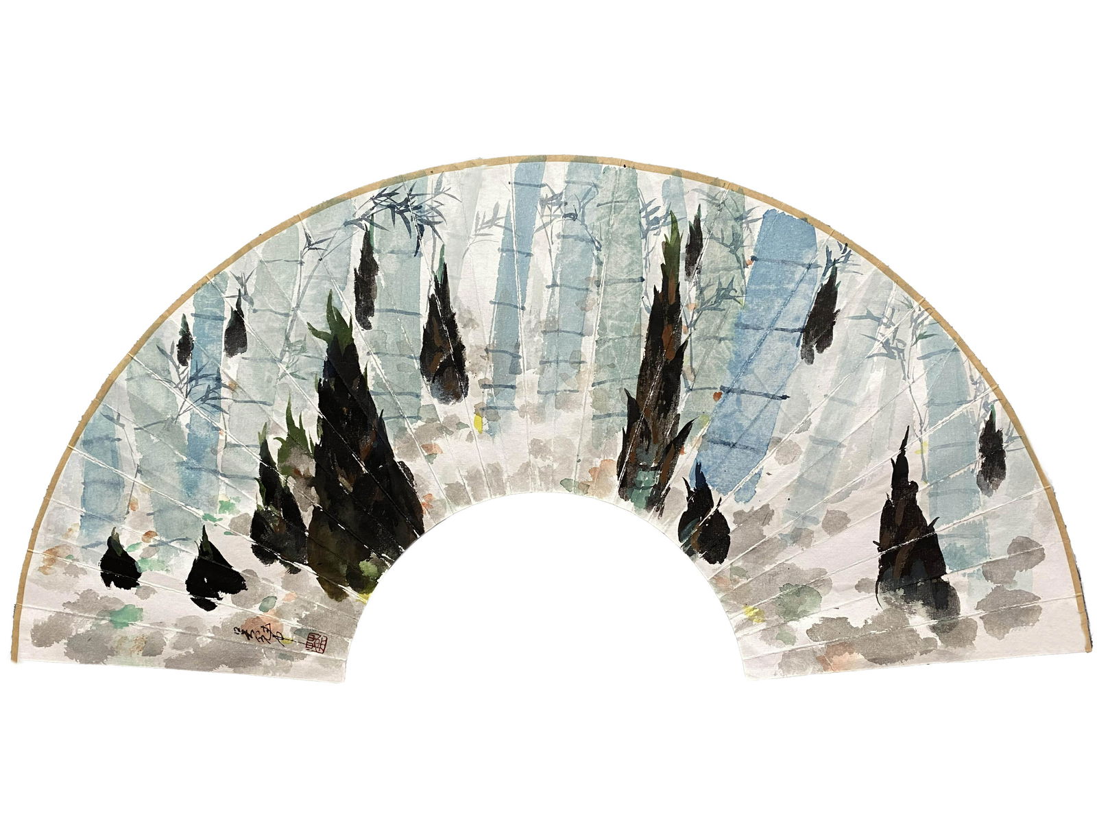 WU GUANZHONG, Chinese Colorful Forest Painting on Fan (1 of 8)