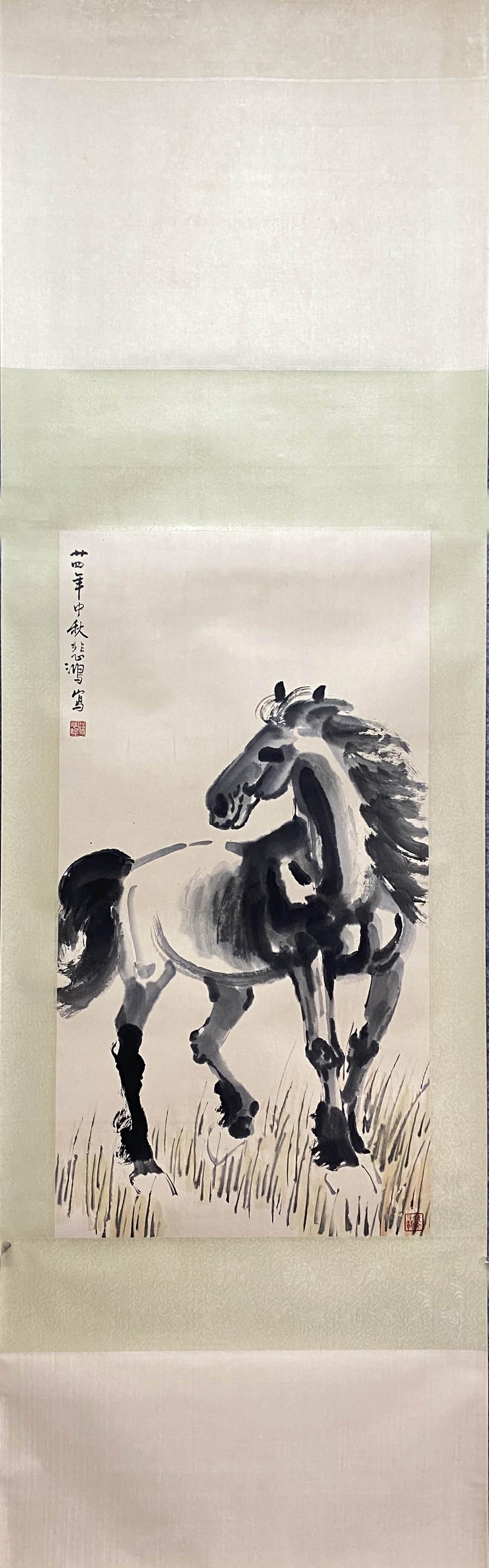 XU BEIHONG, Chinese Horse Painting Paper Hanging Scroll (1 of 9)