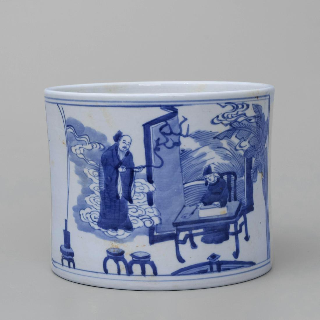Blue And White Figure Brush Pot (1 of 8)
