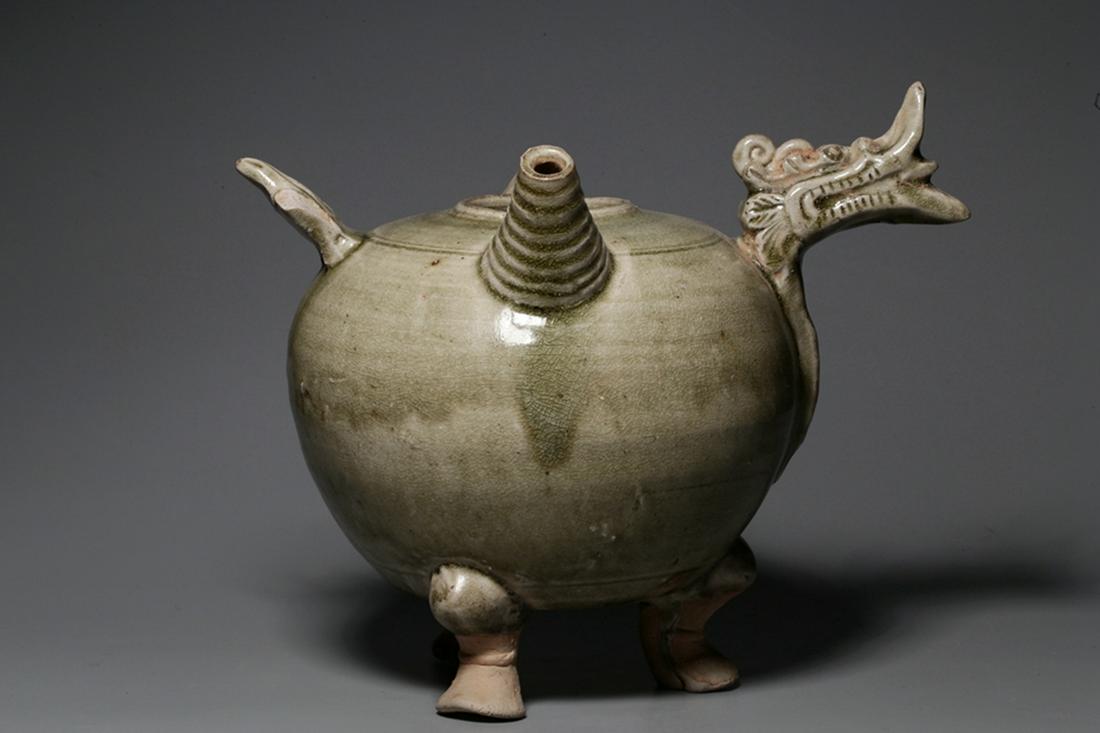 Celadon Dragon Finial Tea Pot, Small Chipped Visible (1 of 8)