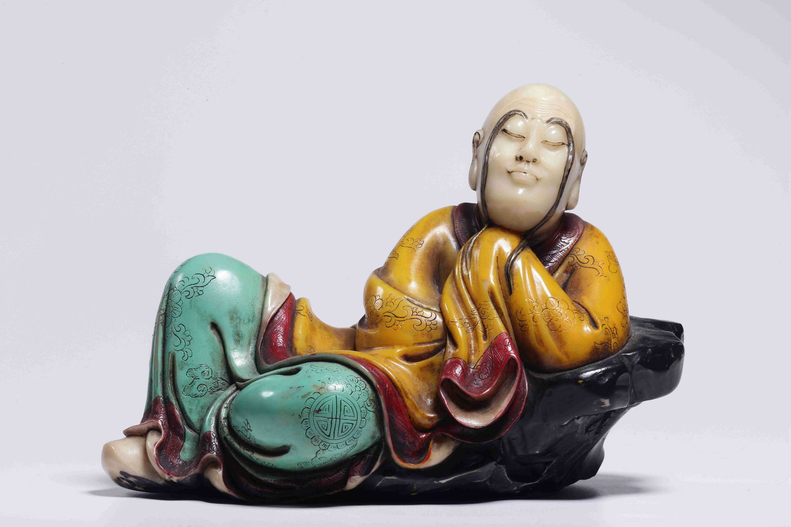 Painted Shoushan Stone Arhat Figure Boulder (1 of 9)