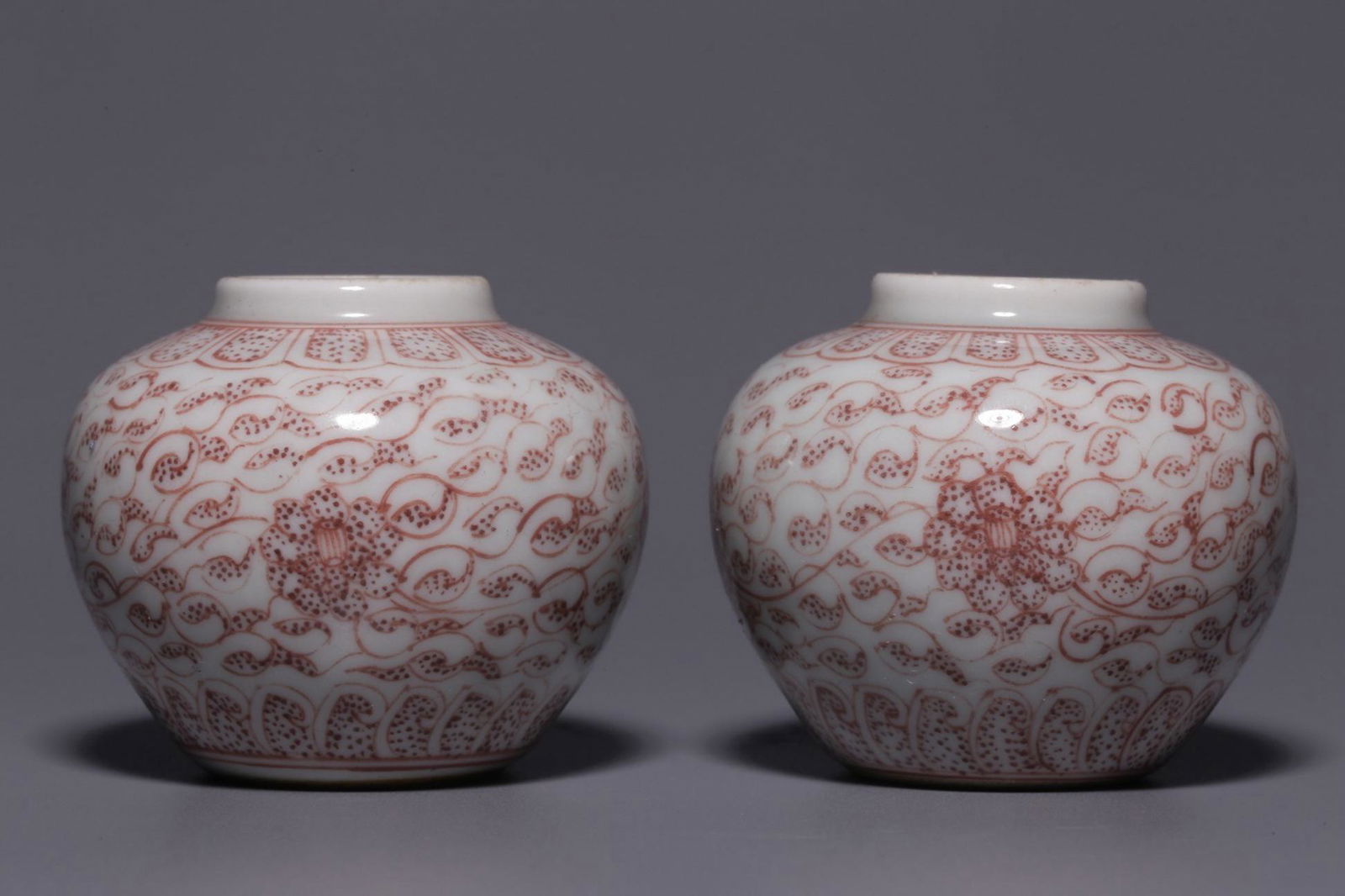 Pair Of Underglaze Red Interlocking Flower Water Pots (1 of 6)