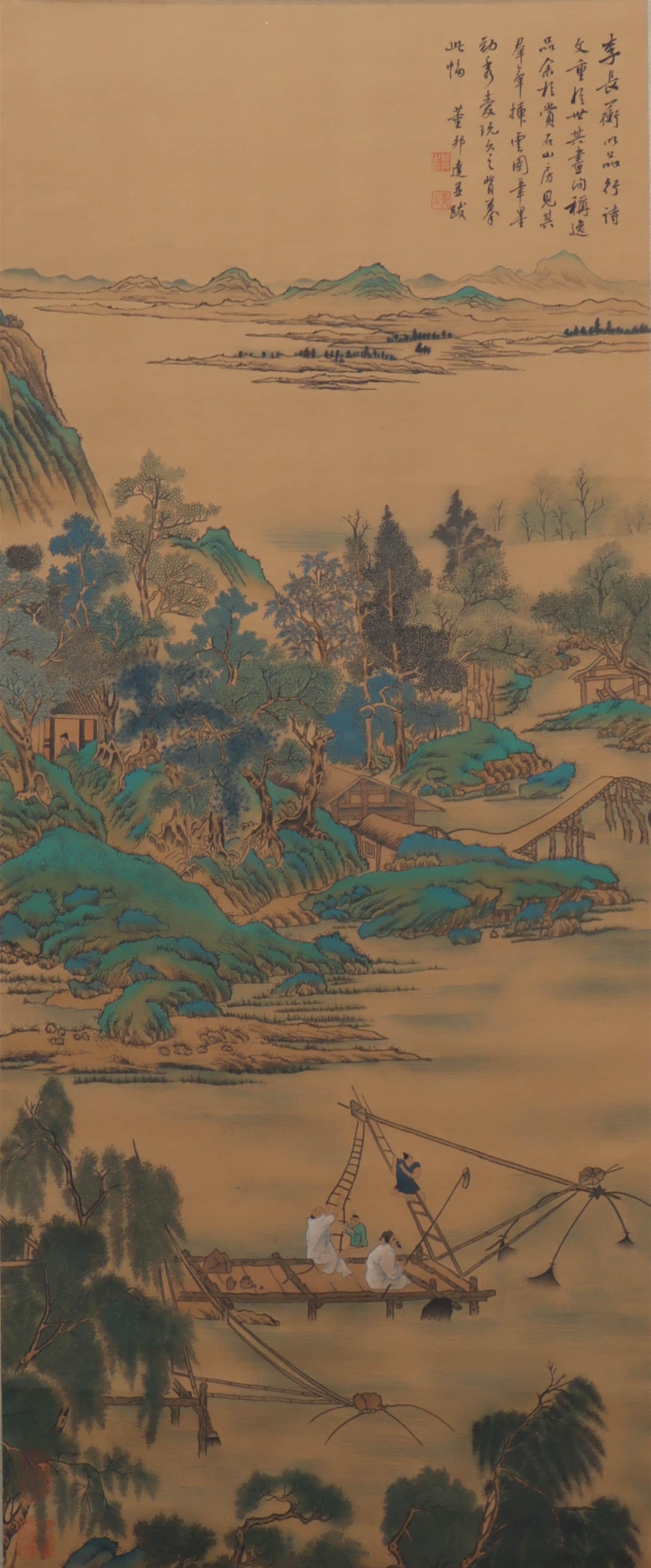 Chinese Figure And Landscape  Painting, Hanging Scroll, Dong Bangda Mark (1 of 6)