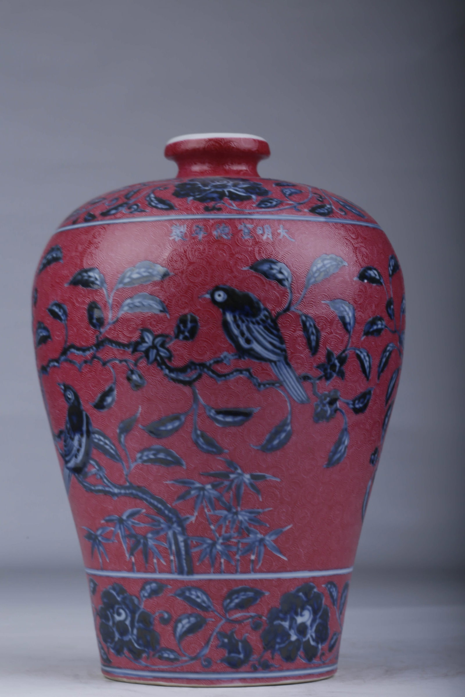 An Underglaze-Blue And Rouge-Red Sgraffito Flower And Bird Meiping (1 of 10)