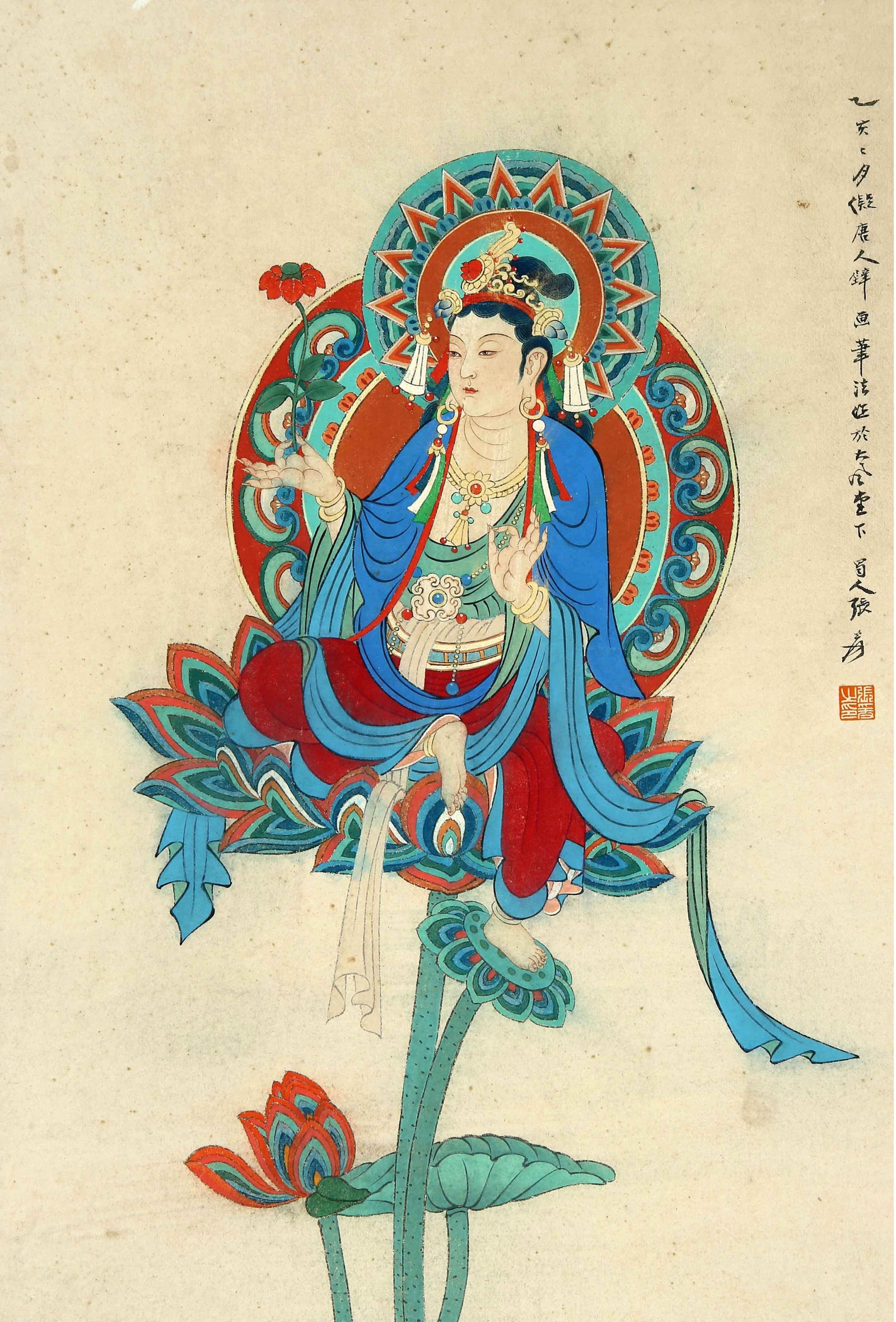 A Chinese Buddha Painting On Paper, Hanging Scroll, Zhang Daqian Mark (1 of 6)