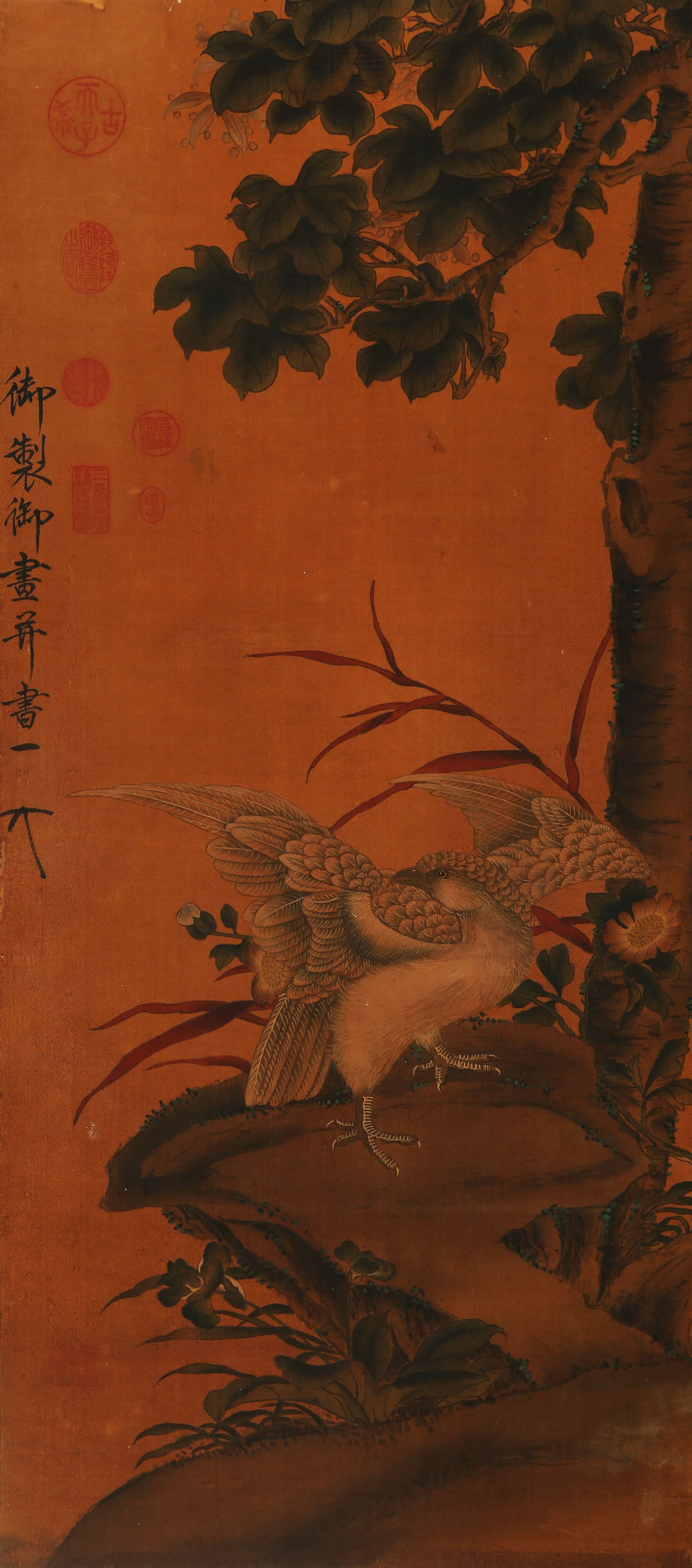 A CHINESE EAGLE PAINTING, INK AND COLOR ON SILK, HANGING SCROLL, ZHAO JI (1 of 6)