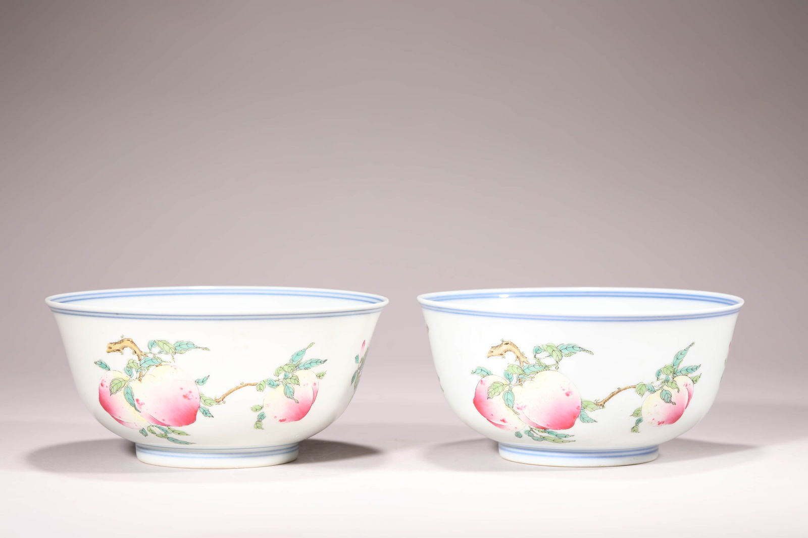A PAIR OF FAMILLE ROSE LONGEVITY PEACH BOWLS (1 of 8)