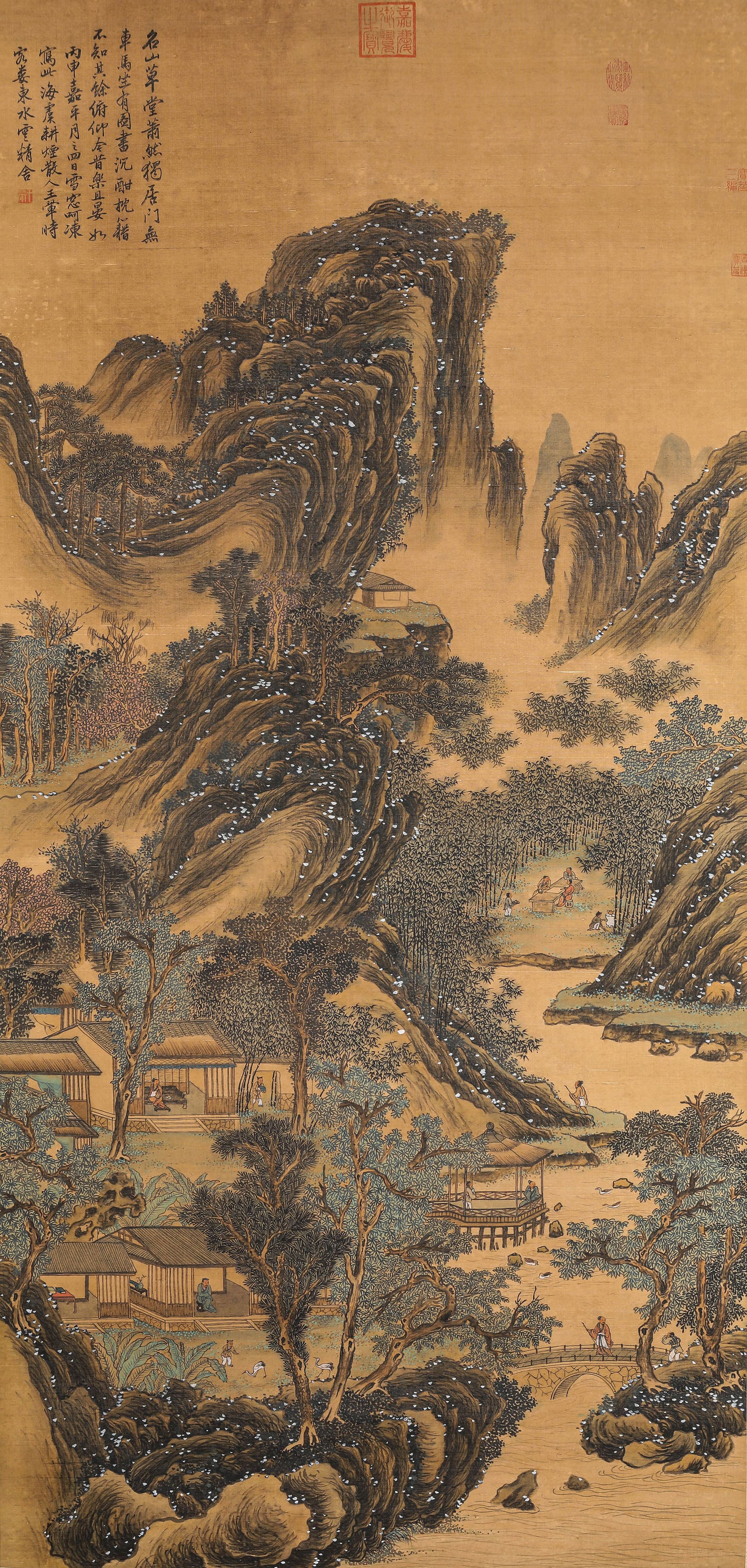 WANG HUI (1632-1717), ATTRIBUTED TO, LANDSCAPE AND FIGURES: WANG HUI (1632-1717), ATTRIBUTED TO, LANDSCAPE AND FIGURES ink and color on silk, hanging scroll Dimensions: Width: 94 cm, Height: 199 cm . All measurements are approximate. Condition: Condition repor