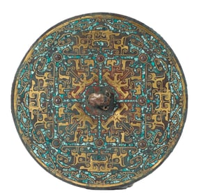 A GOLD AND SILVER-INLAID BRONZE MIRROR