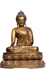 A GILT-BRONZE SEATED SHAKYAMUNI BUDDHA