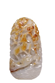 A HETIAN WHITE JADE 'CRANES AND DEER' ORNAMENT