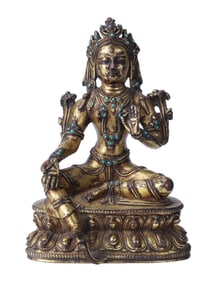 A GILT-BRONZE FIGURE OF GREEN TARA