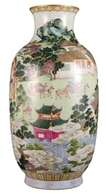 A FAMILLE ROSE 'SCHOLAR'S JOURNEY TO THE CAPITAL' VASE