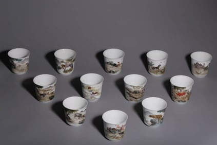 A SET OF FAMILLE ROSE 'TWELVE ZODIAC' CUPS