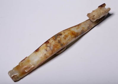 A HETIAN JADE BELT HOOK WITH 'DRAGON AND INCLUSIONS'