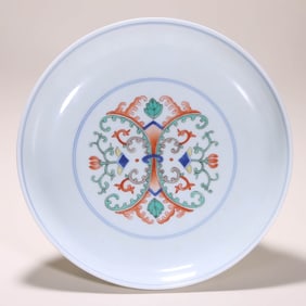 A FAMILLE ROSE 'SCROLLING FLORAL' DISH