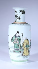 A WUCAI 'FIGURES' ROULEAU VASE