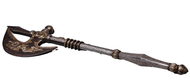 A RITUAL VAJRA AXE WITH GOLD AND SILVER INLAY