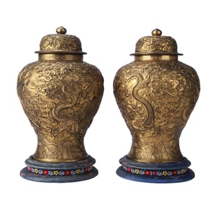 A PAIR OF GILT-BRONZE VASES