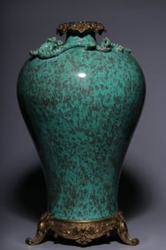 A JUN WARE COPPER-MOUNTED 'PANLONG' MEIPING