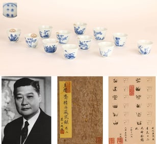 A SET OF TWELVE BLUE AND WHITE 'TWELVE FLOWER GODDESSES' BELL CUPS