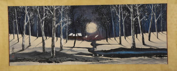 LIN FENGMIAN (1900-1991), ATTRIBUTED TO, CRANES DANCING UNDER THE MOON