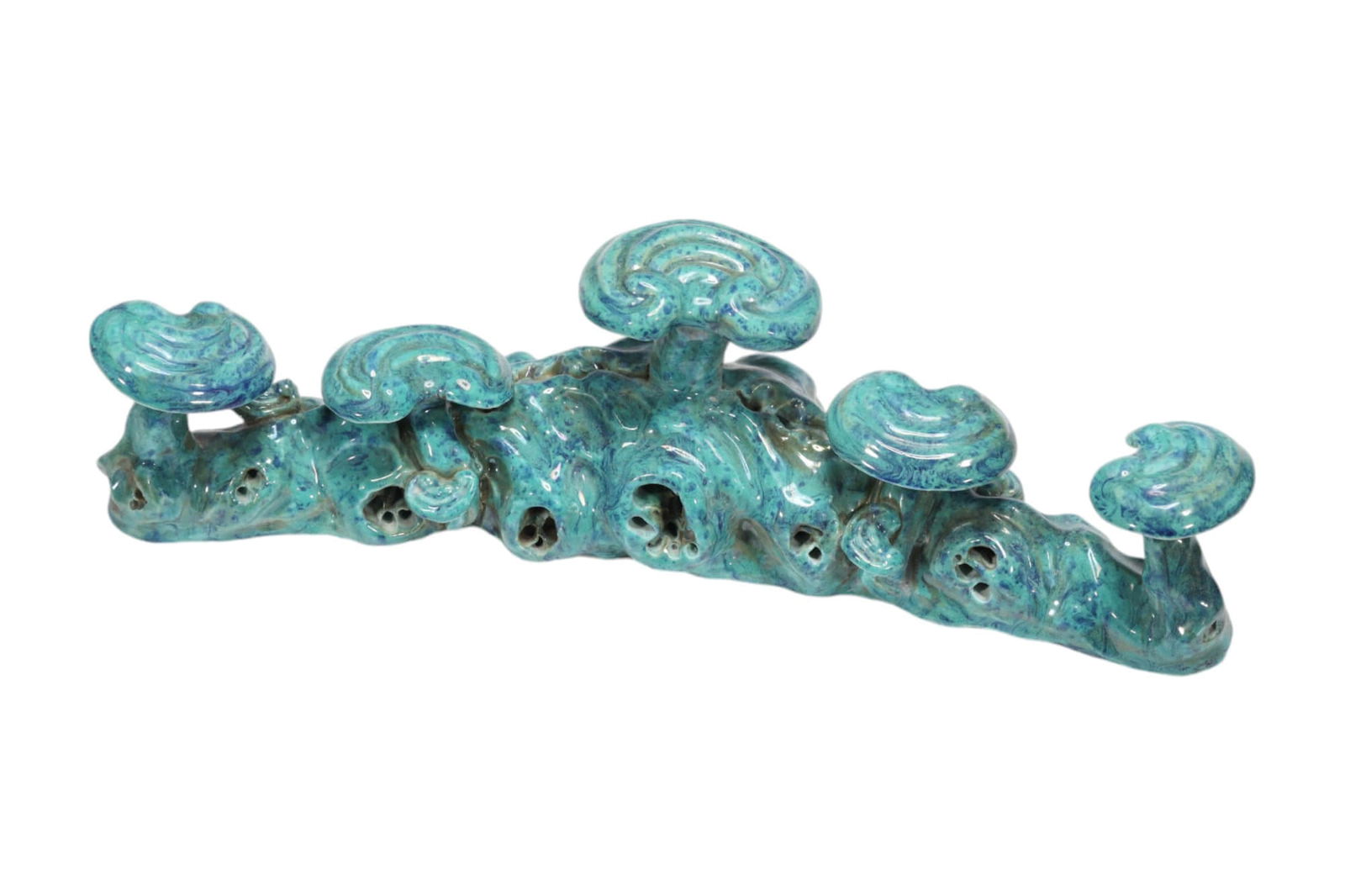 LU JUN GLAZE BRUSH REST: LU JUN GLAZE BRUSH REST Dimensions: Length: 20.3 cm (7.99 in.), Height: 5.5 cm (2.17 in.). All measurements are approximate. Condition reports are rendered as specialist opinion by the staff of the Au