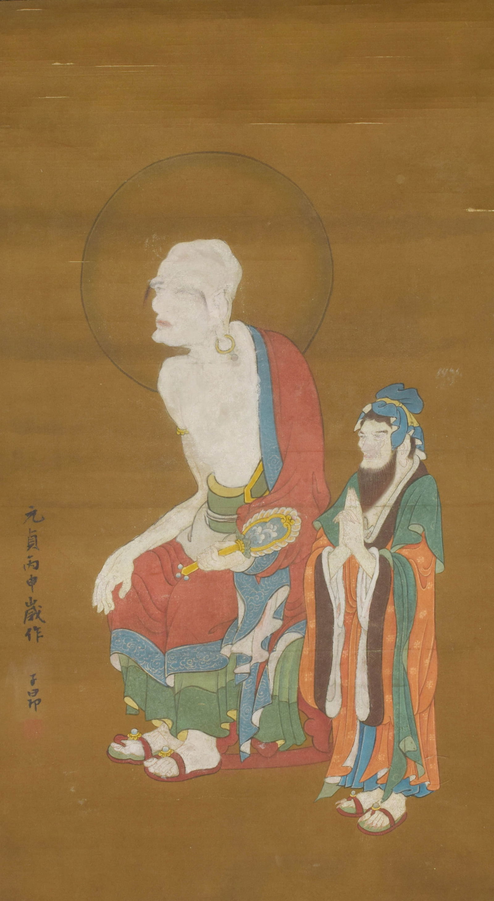 ZHAO MENGFU (1254–1322), ATTRIBUTED TO, ARHAT: ZHAO MENGFU (1254–1322), ATTRIBUTED TO, ARHAT Ink and colour on silk Dimensions: Height: 70 cm (27.56 in.), Width: 39 cm (15.35 in.). All measurements are approximate. Condition reports are rendered