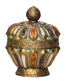 A GILT-BRONZE GEM-INLAID COVERED JAR