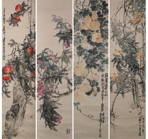 WU CHANGSHUO (1844-1927), ATTRIBUTED TO, FOUR PANELS