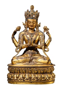 A GILT-BRONZE FOUR-ARMED AVALOKITESHVARA