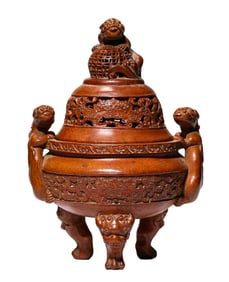 A BAMBOO CARVED 'TAOTIE AND CHI DRAGONS' CENSER