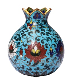 A CLOISONNé ENAMEL 'INTERLOCKING LOTUS' POMEGRANATE-SHAPED JAR