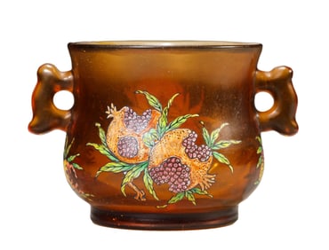 A GLASS 'THREE ABUNDANCES' FISH-HANDLE CENSER