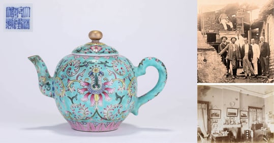 A TURQUOISE-GREEN GROUND FAMILLE ROSE 'FLORAL' TEAPOT