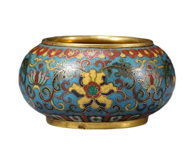 A CLOISONNé ENAMEL 'INTERLOCKING LOTUS' WATER CONTAINER