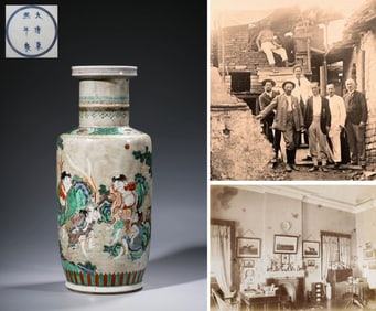A WUCAI 'FIGURES' ROULEAU VASE