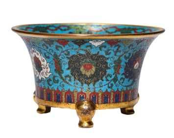 A CLOISONNé ENAMEL 'DRAGON' TRIPOD CENSER