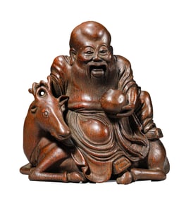 A BAMBOO CARVED GOD OF SHOU