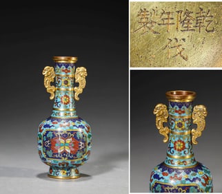 A CLOISONNé ENAMEL MEDALLION 'FLORAL' VASE